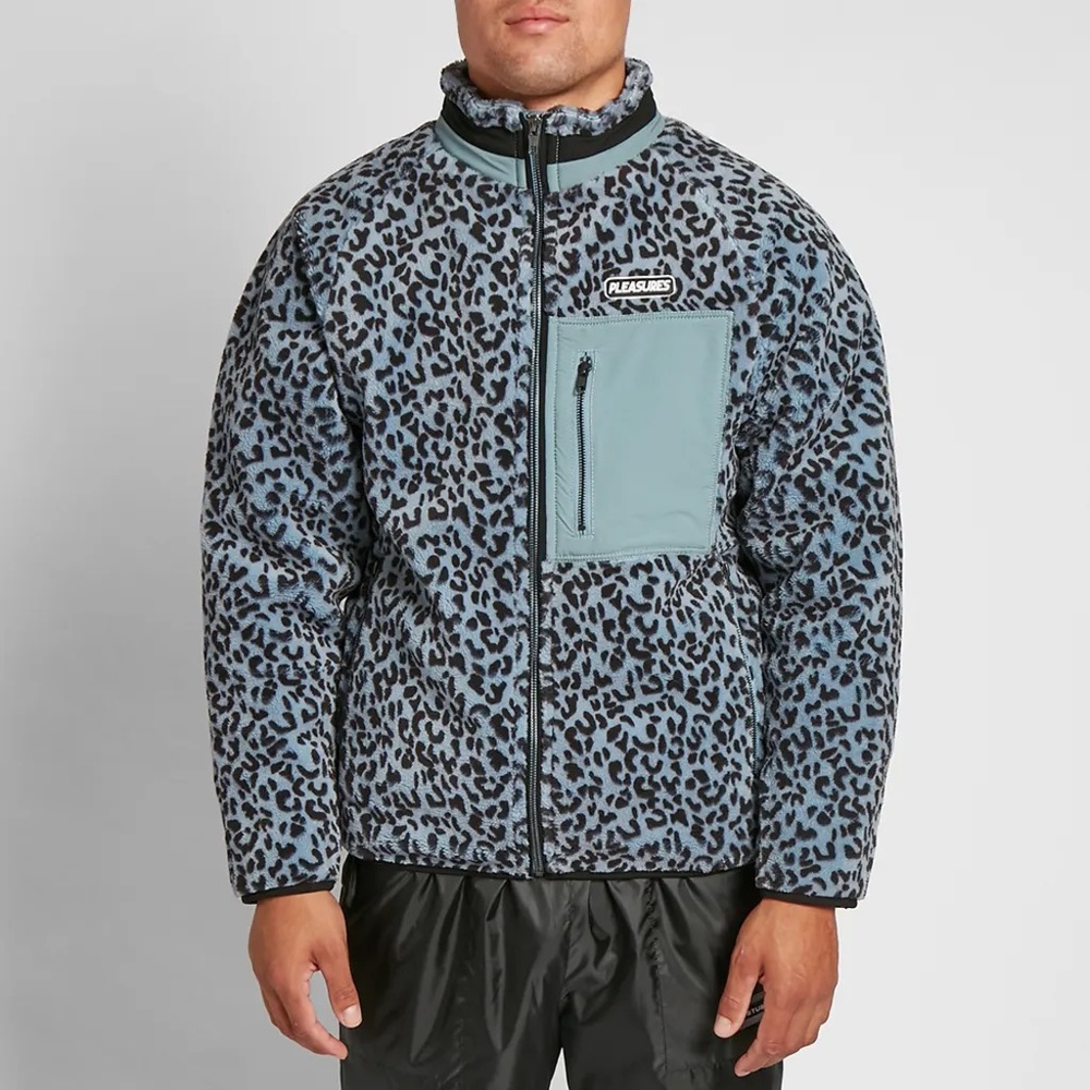Pleasures Blue Leopard Wild Sherpa Jacket Men’s Size Small